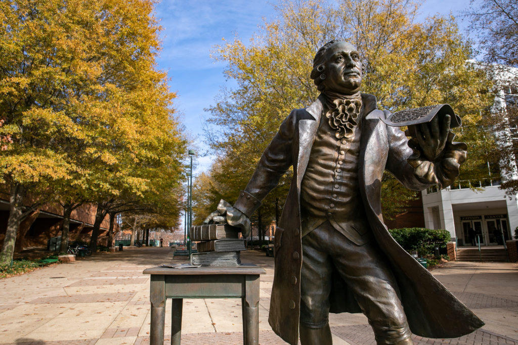Statue of George Mason on Mason's Fairfax Campus